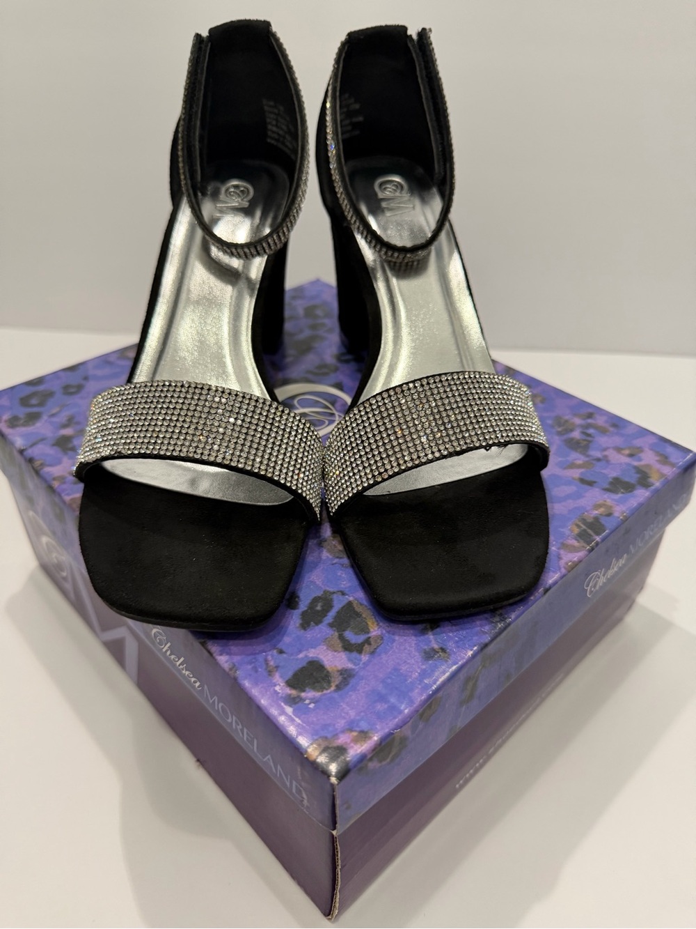 Black Rhinestone Ankle-Strap Heels - Picture 8 of 9
